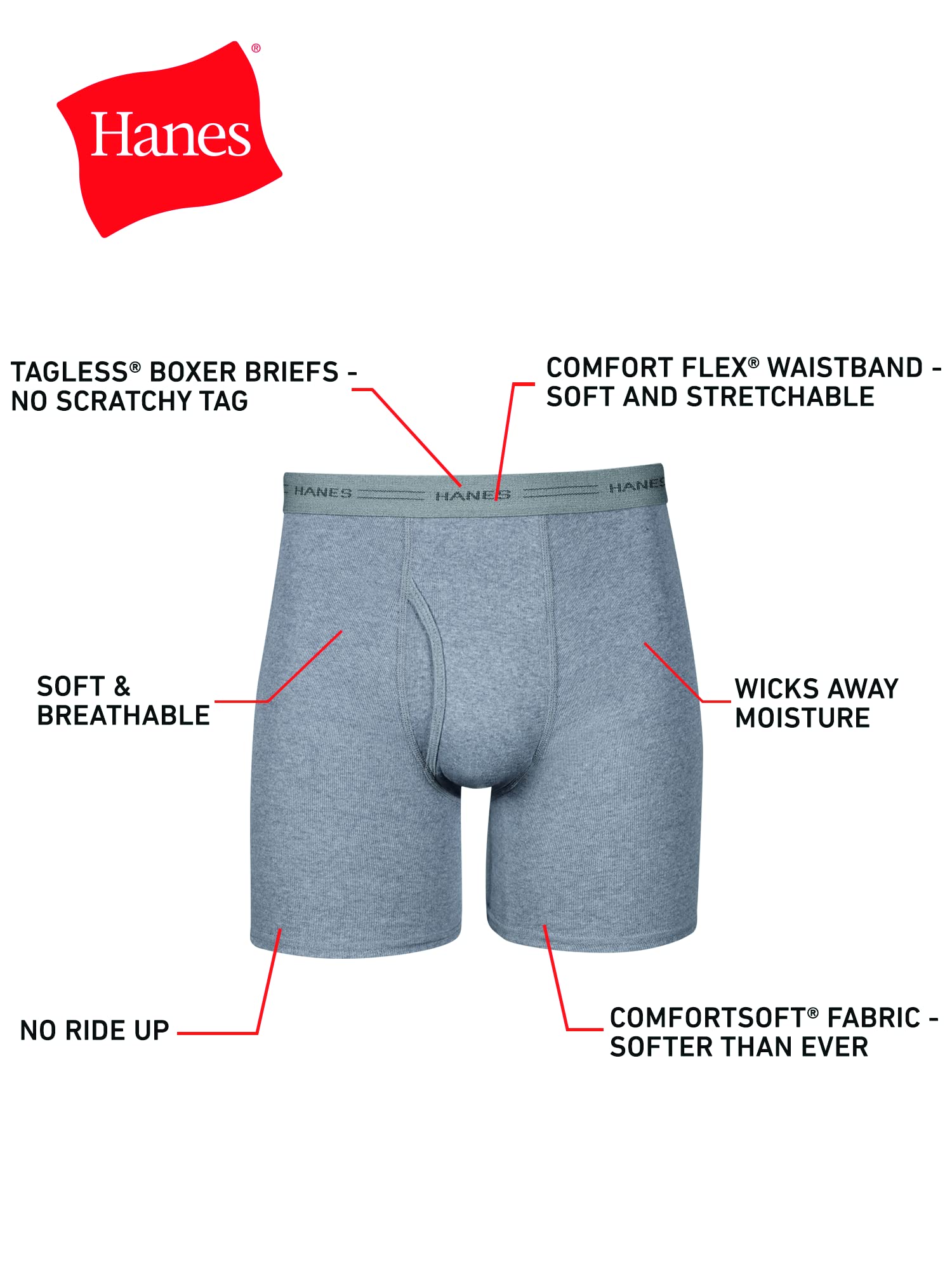 Hanes Men's Boxer Briefs, Cool Dri Moisture-Wicking Underwear, Cotton No-Ride-up for Men, Multi-Packs