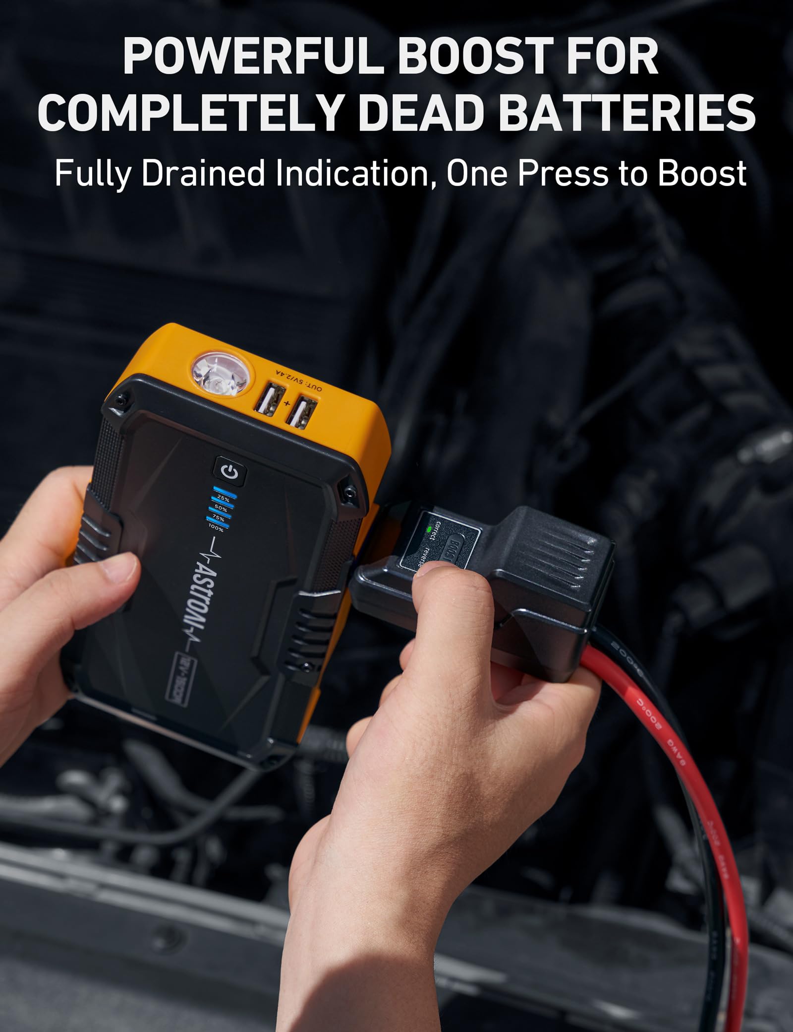 AstroAI S8 Car Battery Jump Starter, 1500A Peak Car Jumper Starter Battery Pack for Up to 6.0L Gas & 3.0L Diesel Engines, 12V Portable Jump Box with 3 Modes Flashlight and Jumper Cable (Orange)