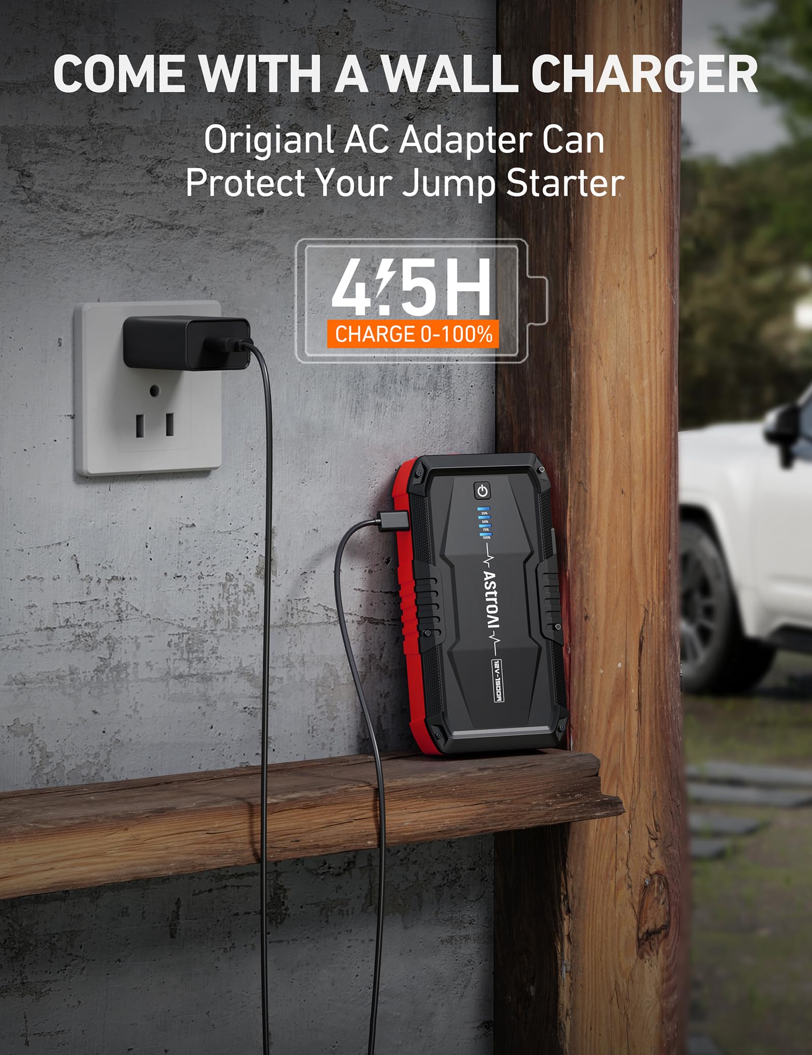 AstroAI S8 Car Battery Jump Starter, 1500A Peak Car Jumper Starter Battery Pack for Up to 6.0L Gas & 3.0L Diesel Engines, 12V Portable Jump Box with 3 Modes Flashlight and Jumper Cable (Orange)